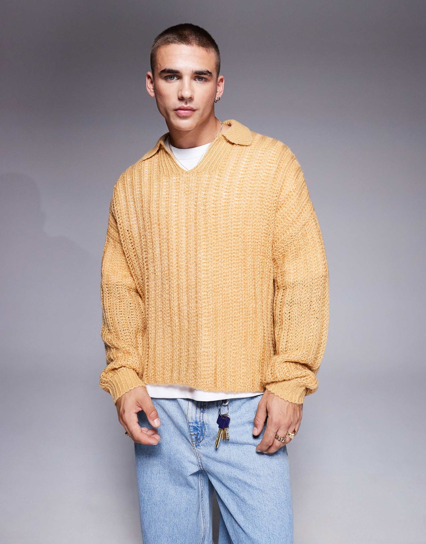 MONARCH OVERSIZED OPEN KNIT BRUSHED RIB NOTCH NECK JUMPER | PASTEL ORANGE