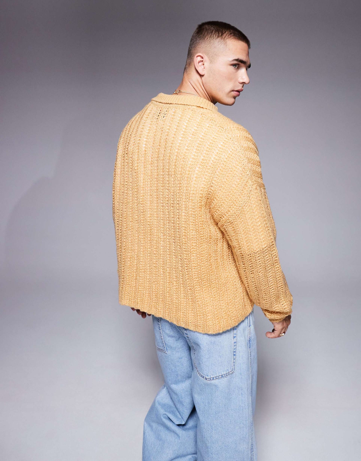 MONARCH OVERSIZED OPEN KNIT BRUSHED RIB NOTCH NECK JUMPER | PASTEL ORANGE