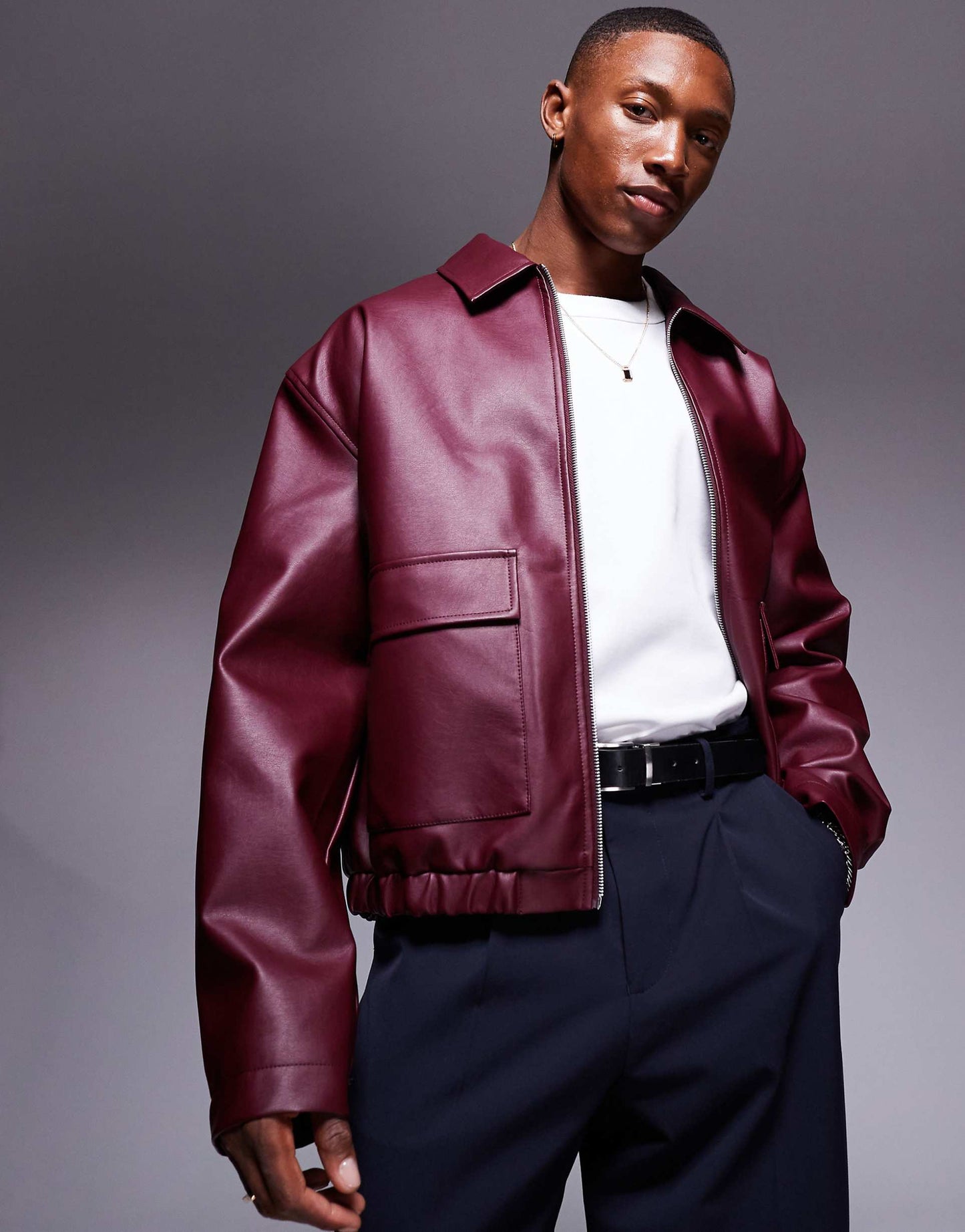 MONARCH FAUX LEATHER HARRINGTON JACKET | BURGUNDY