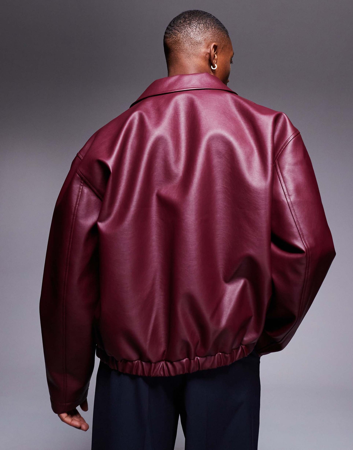 MONARCH FAUX LEATHER HARRINGTON JACKET | BURGUNDY