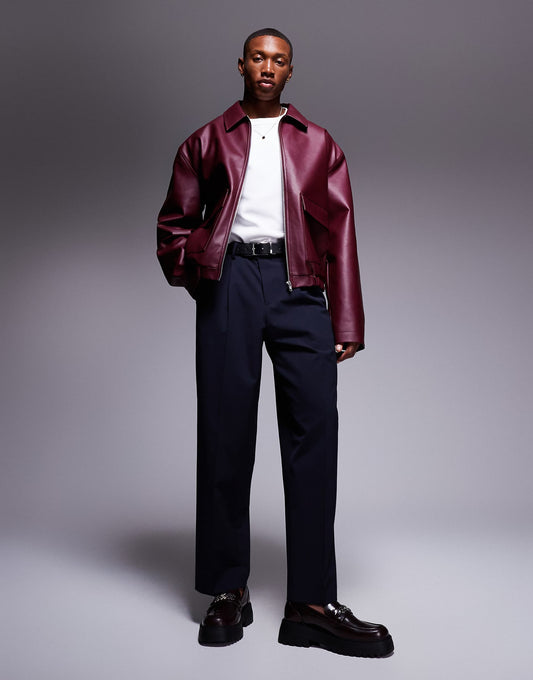 MONARCH FAUX LEATHER HARRINGTON JACKET | BURGUNDY