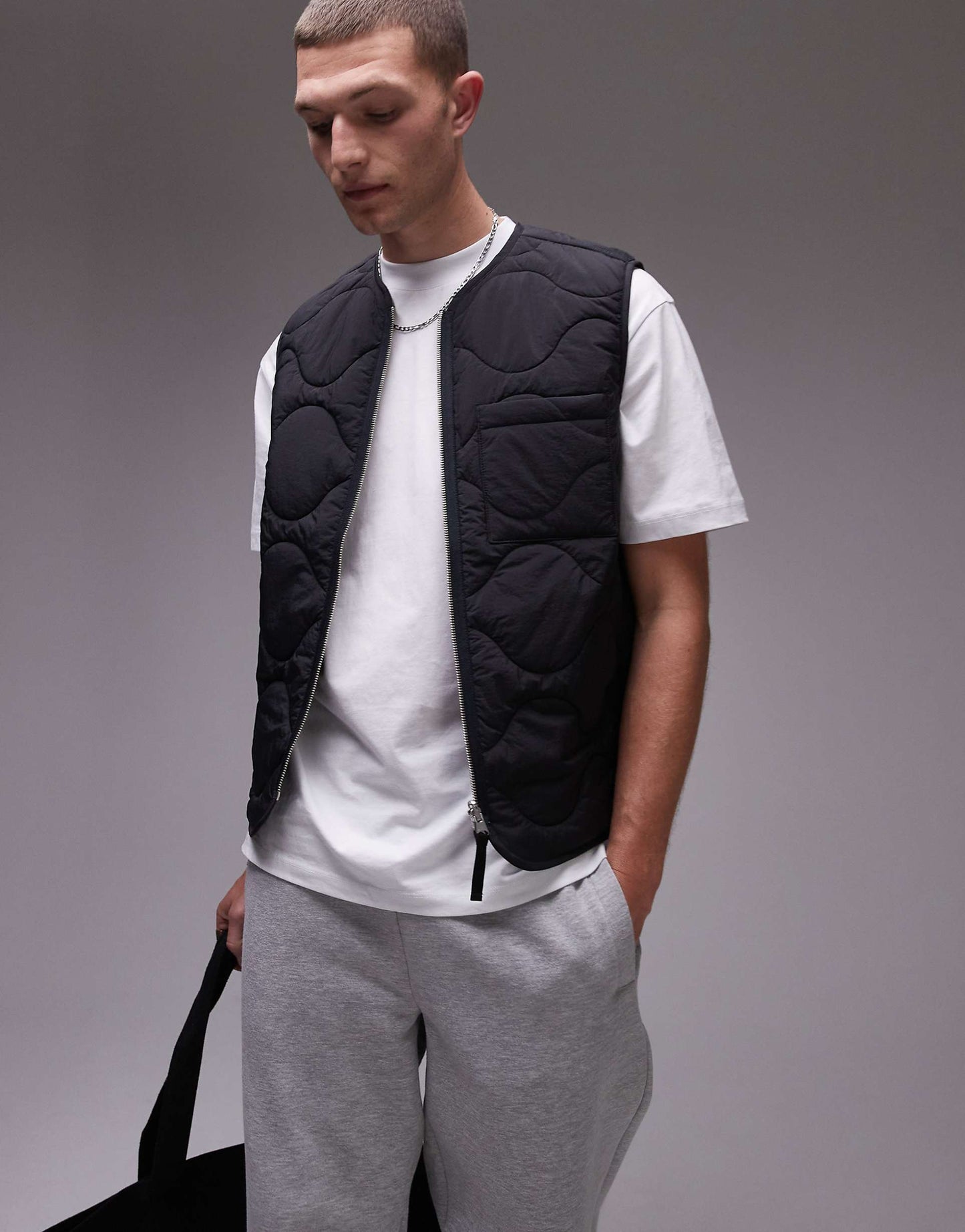 MONARCH LEFT CHEST POCKET QUILTED GILET JACKET | PURE BLACK